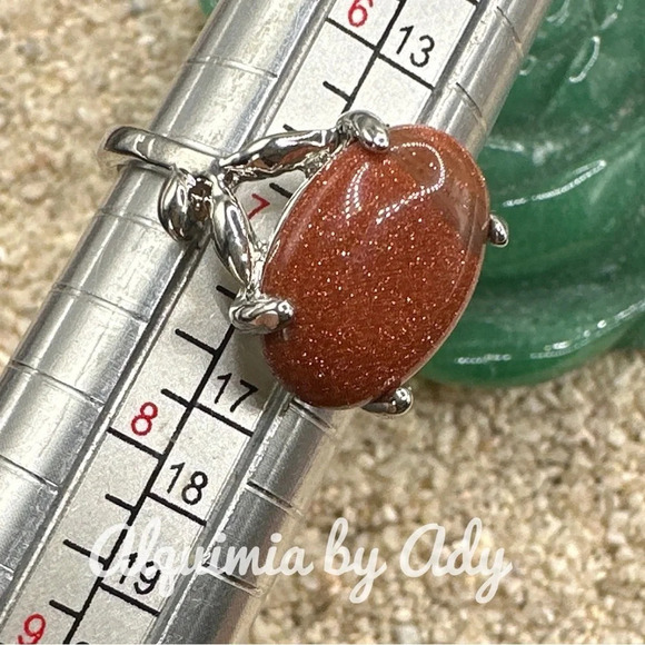 Silver sunstone Victorian gem ring/boho/colorful - Picture 3 of 7